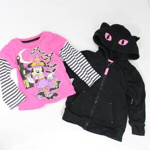 Toddler Girl Size 2T Halloween Tops Shirt Sweatshirt Minnie Mouse Cat BLack Pink